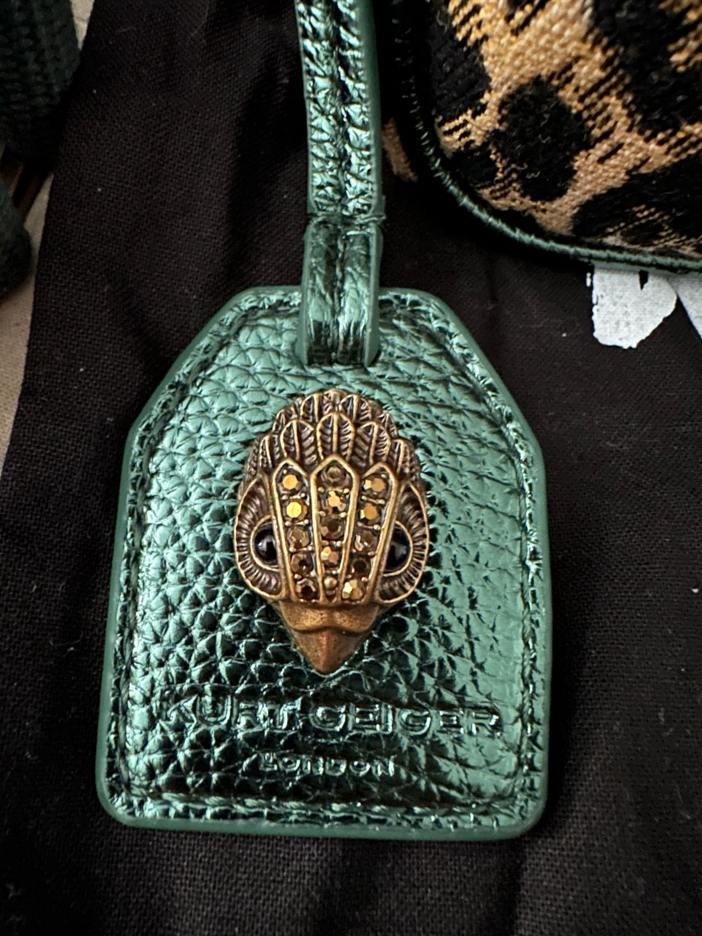 NWOT Kurt Geiger London Green & Leopard Print Jacquard Camera Crossbody Dust Bag - Picture 5 of 6